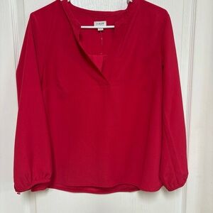 J. Crew Bright Red Split-Neck Long-Sleeve Blouse